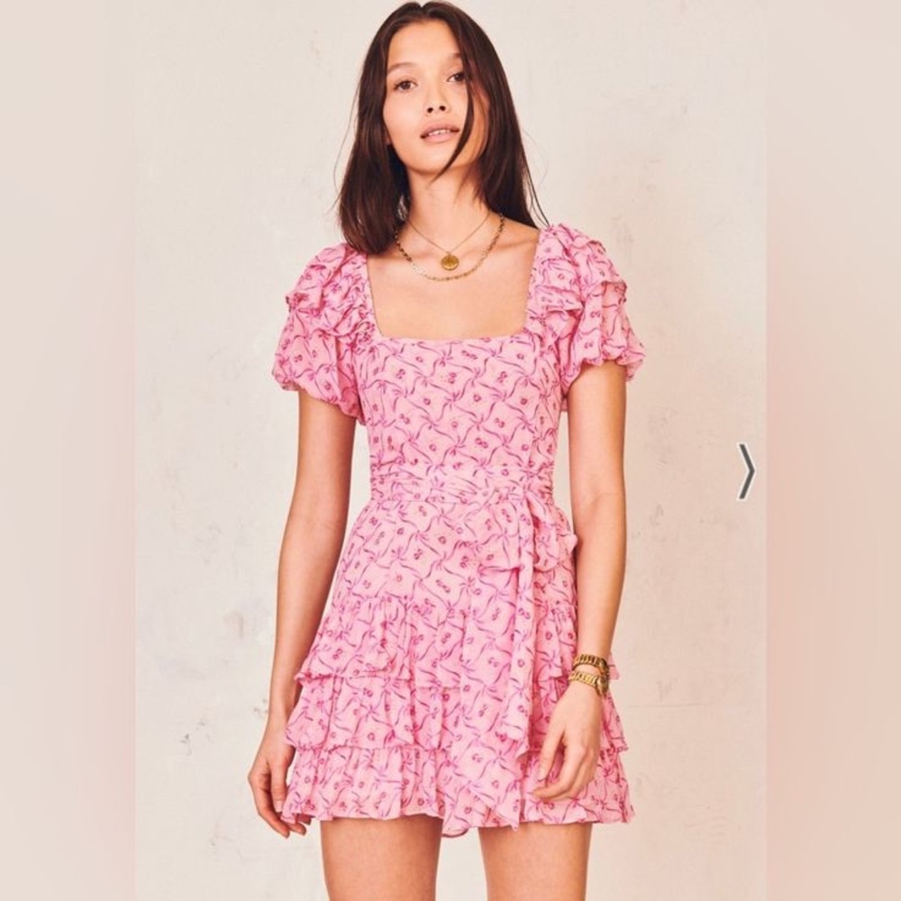 LoveShackFancy Pink Kimbra Silk Mini Dress